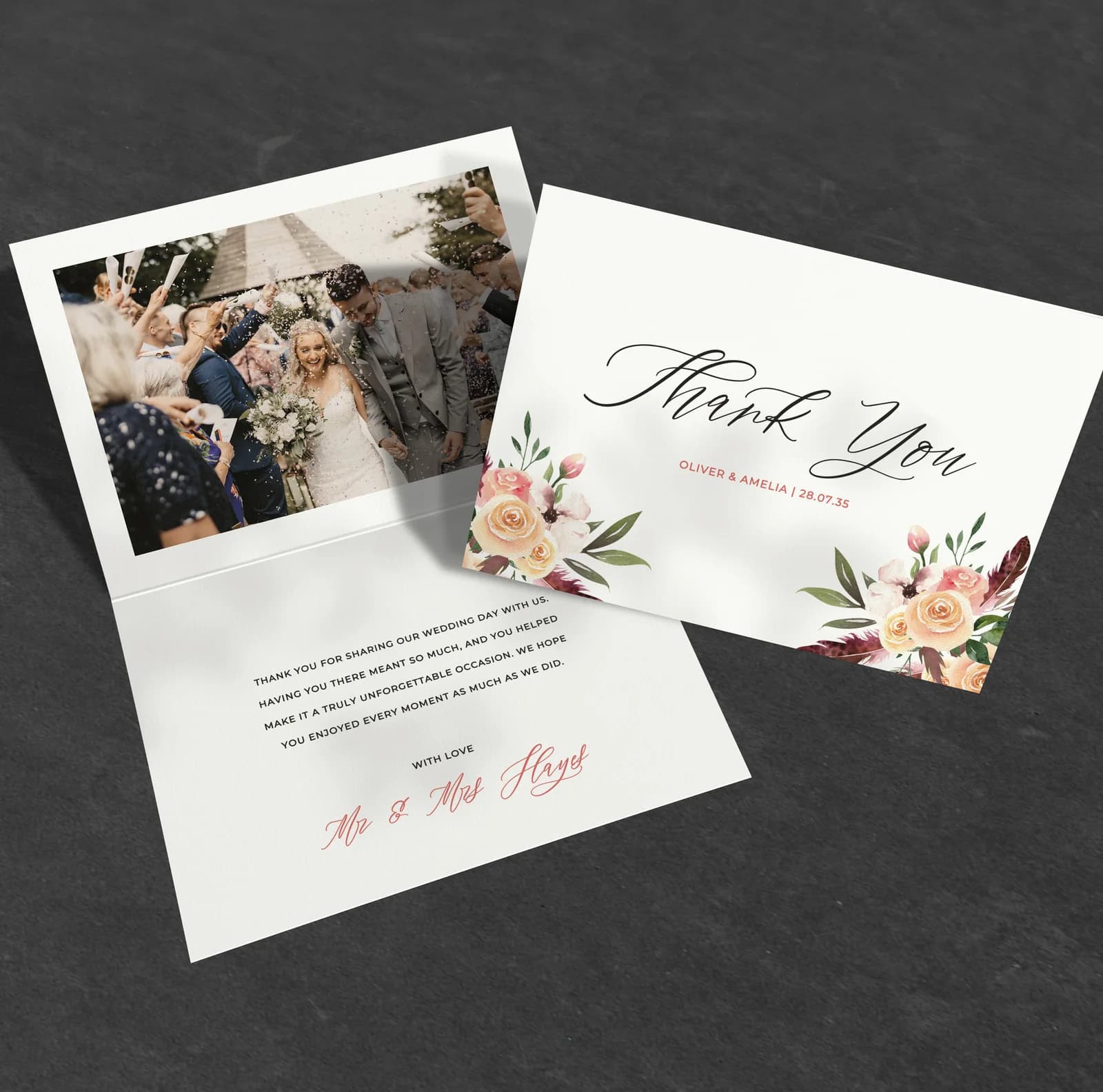 Rustic Floral Thank You Card — thank you wedding stationery