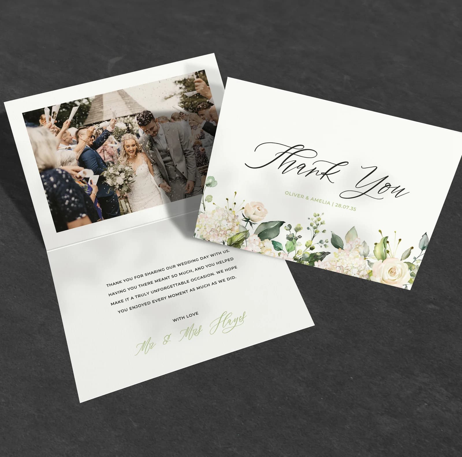 White Roses Thank You Card — thank you wedding stationery