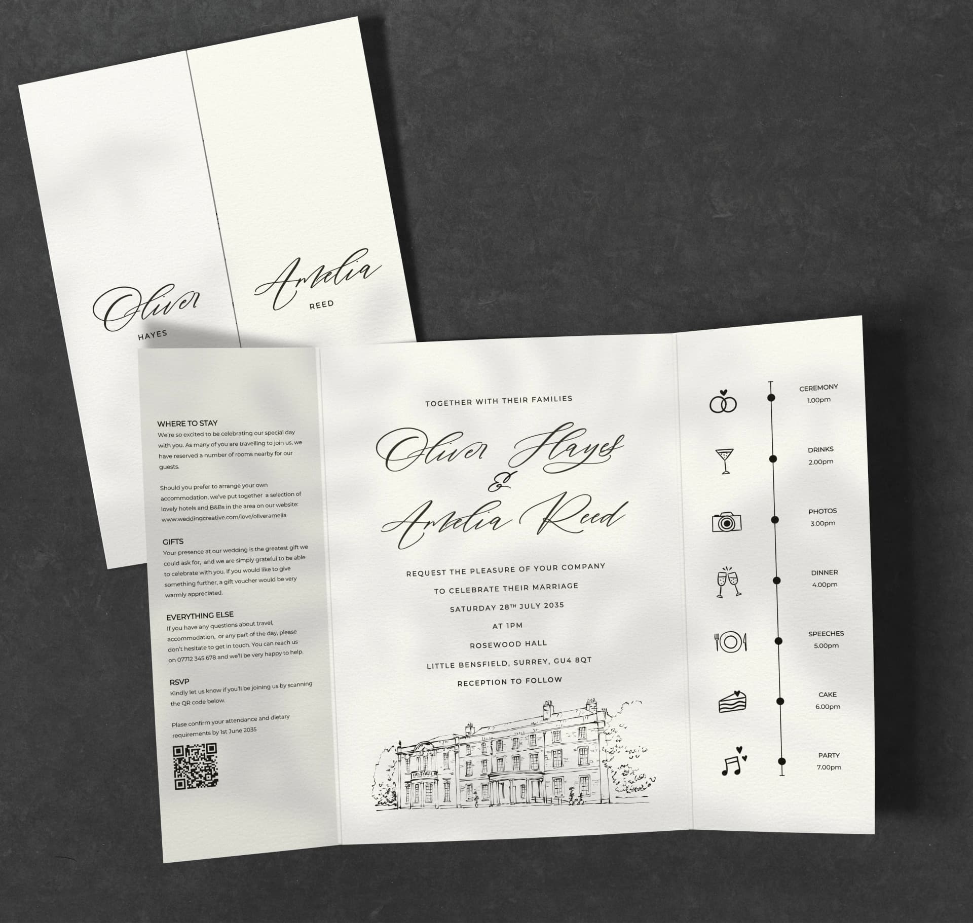 Classic Venue Sketch Gatefold Invitation — invitation wedding stationery