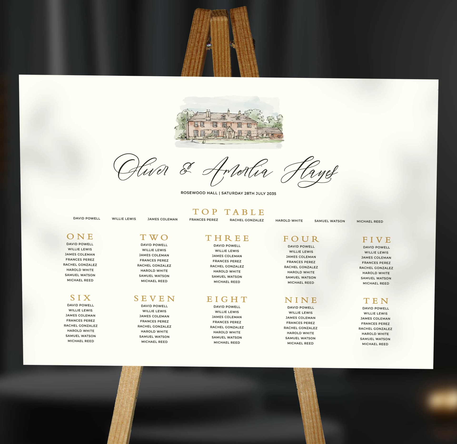 Classic Venue Illustration Table Plan — on the day wedding stationery