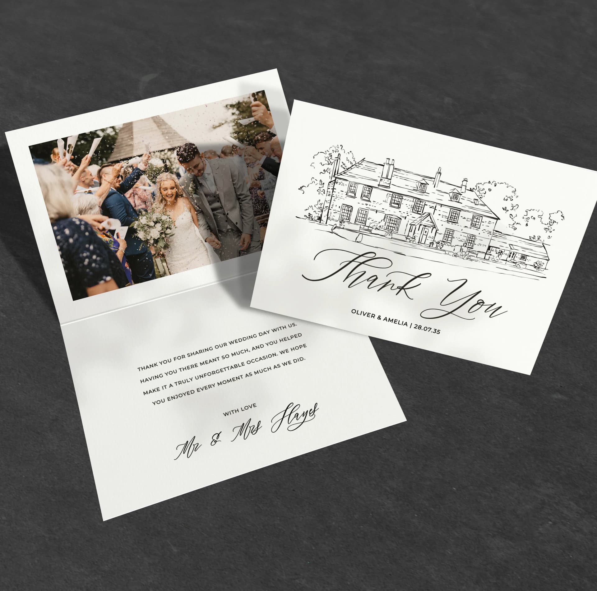 Classic Venue Sketch Thank You Cards — thank you wedding stationery