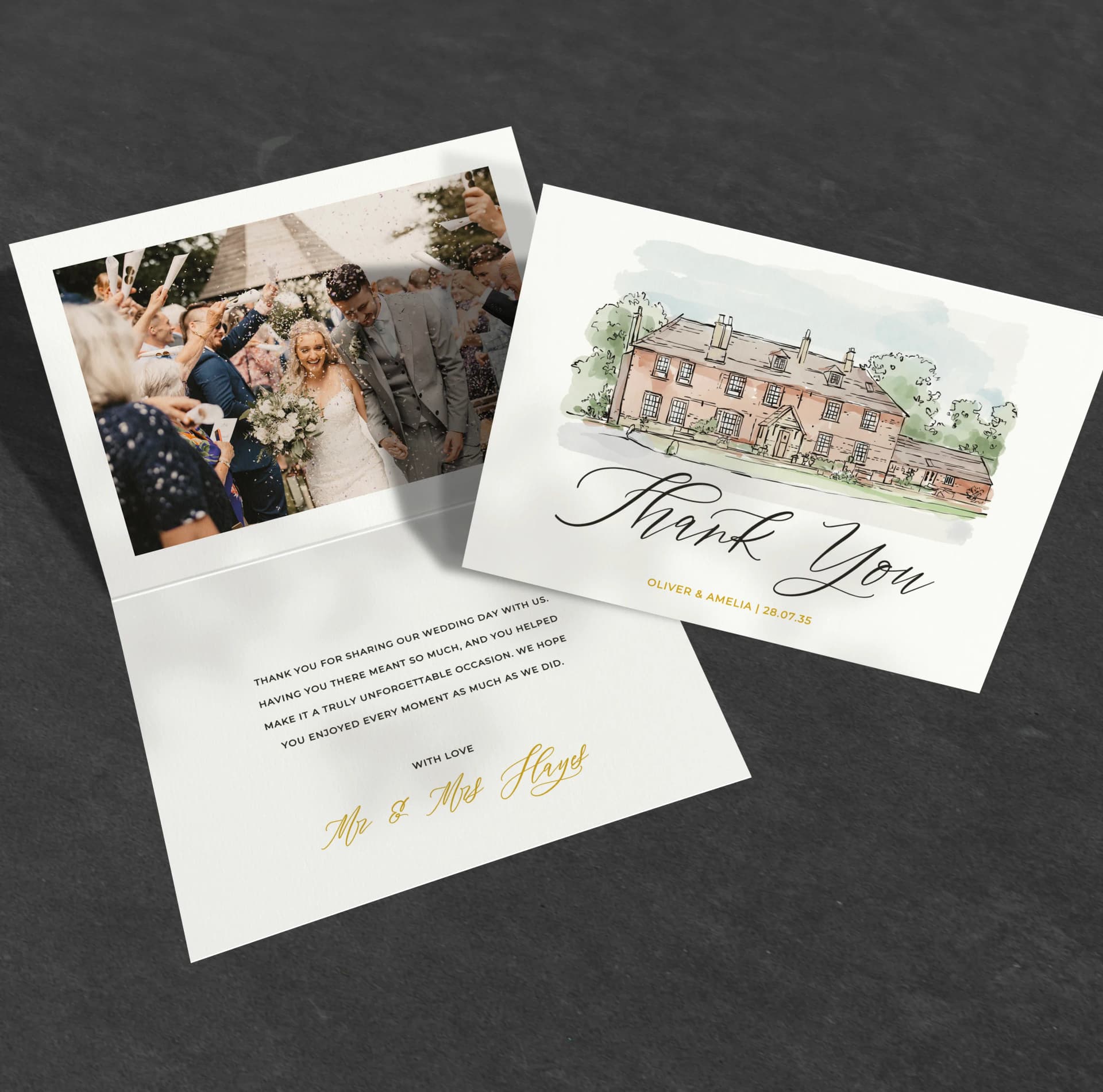 Classic Venue Illustration Thank You Card — thank you wedding stationery