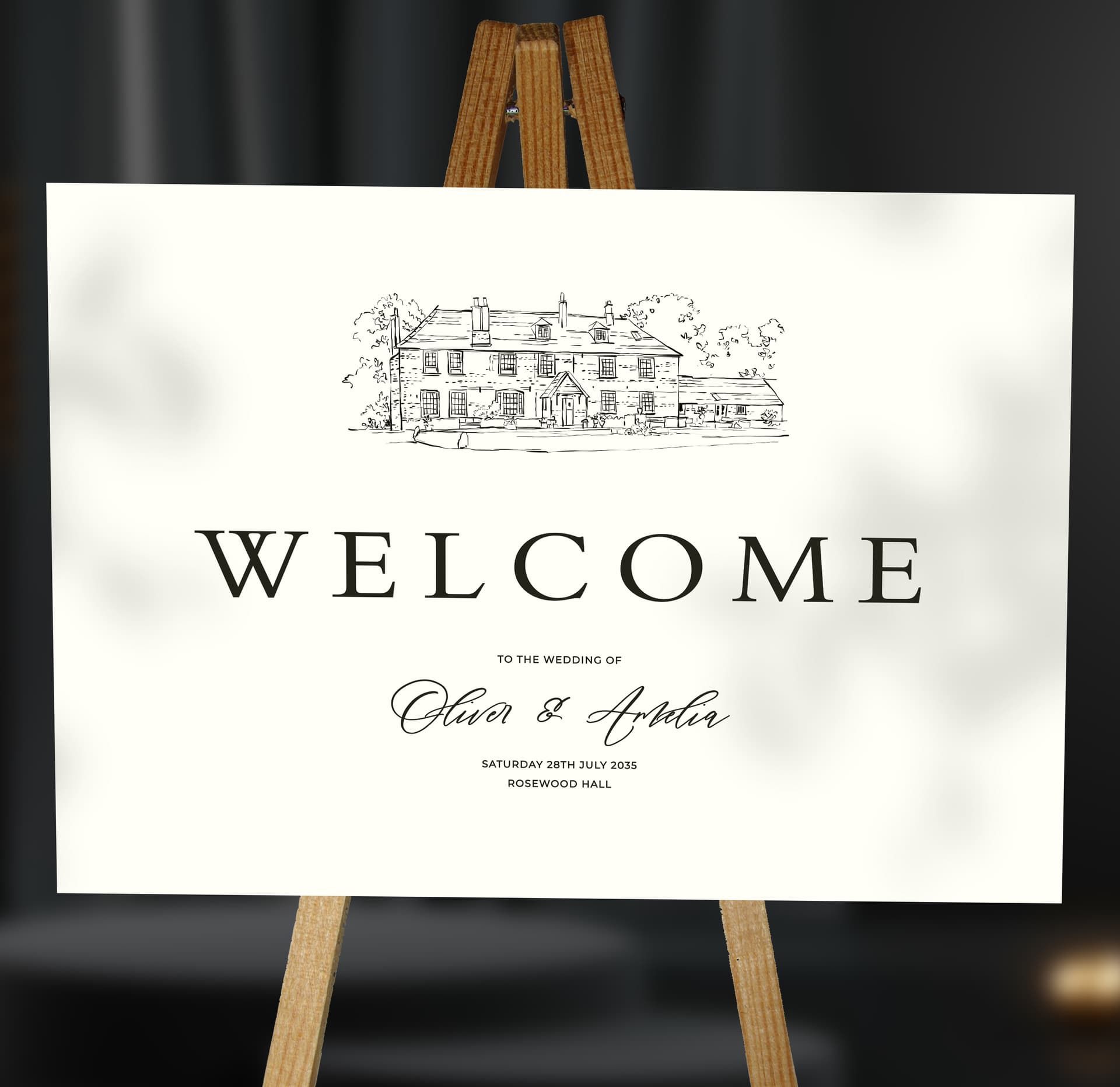 Classic Venue Sketch Welcome Sign — on the day wedding stationery