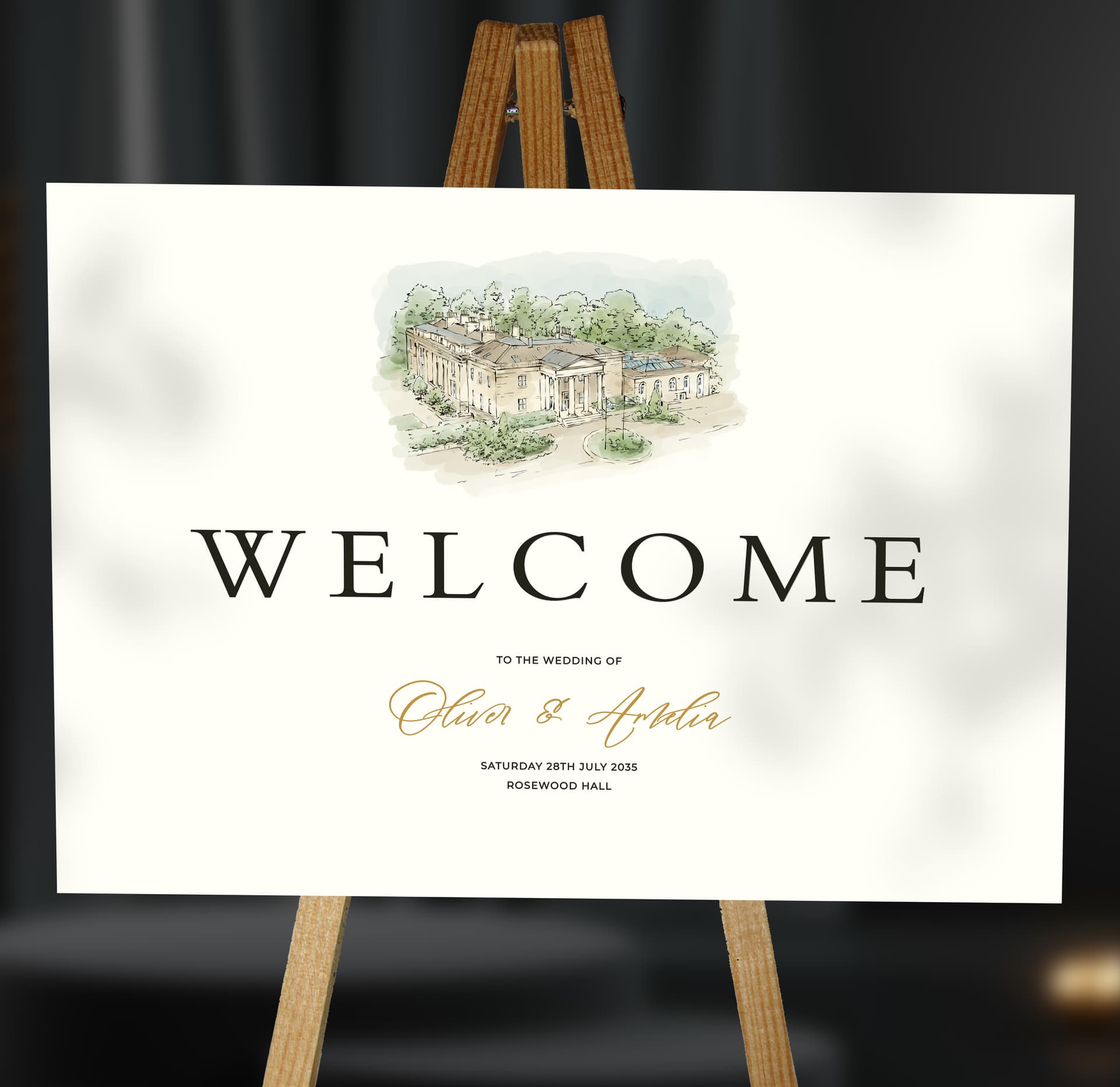 Classic Venue Illustration Welcome Sign — on the day wedding stationery