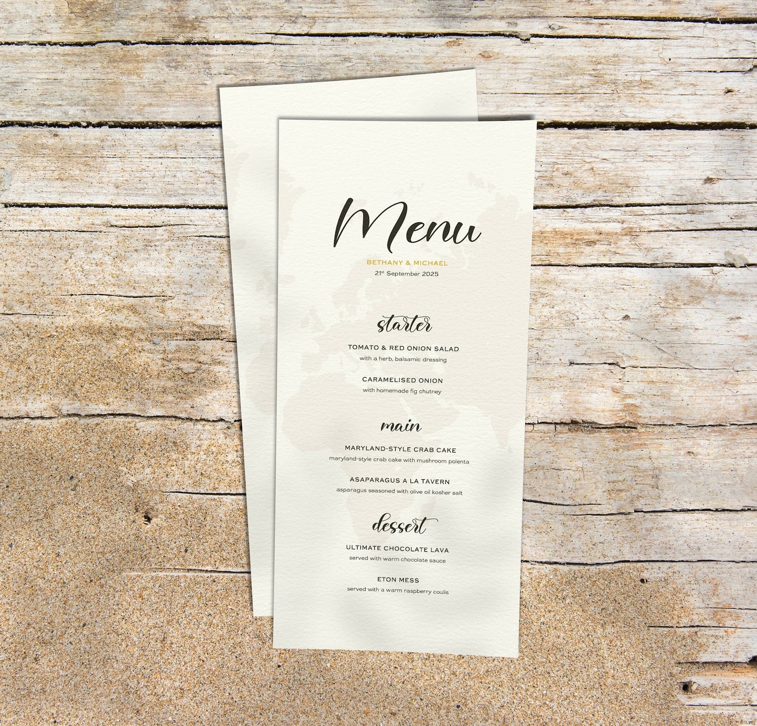 Beach Wedding Menu