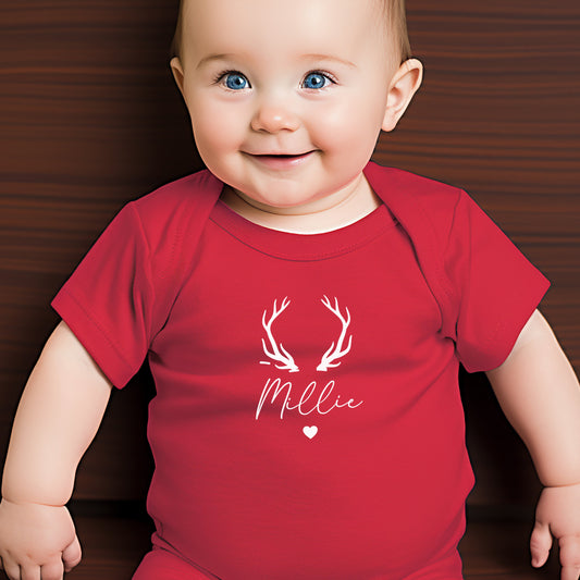 Personalised Antlers Christmas Baby Vest