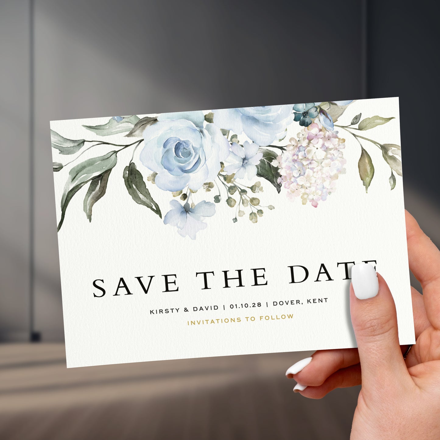 Blue Roses Save The Date Cards