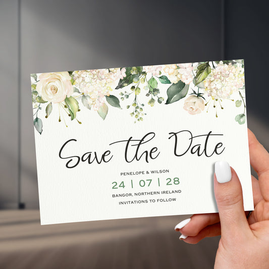 White Roses Save The Date Cards