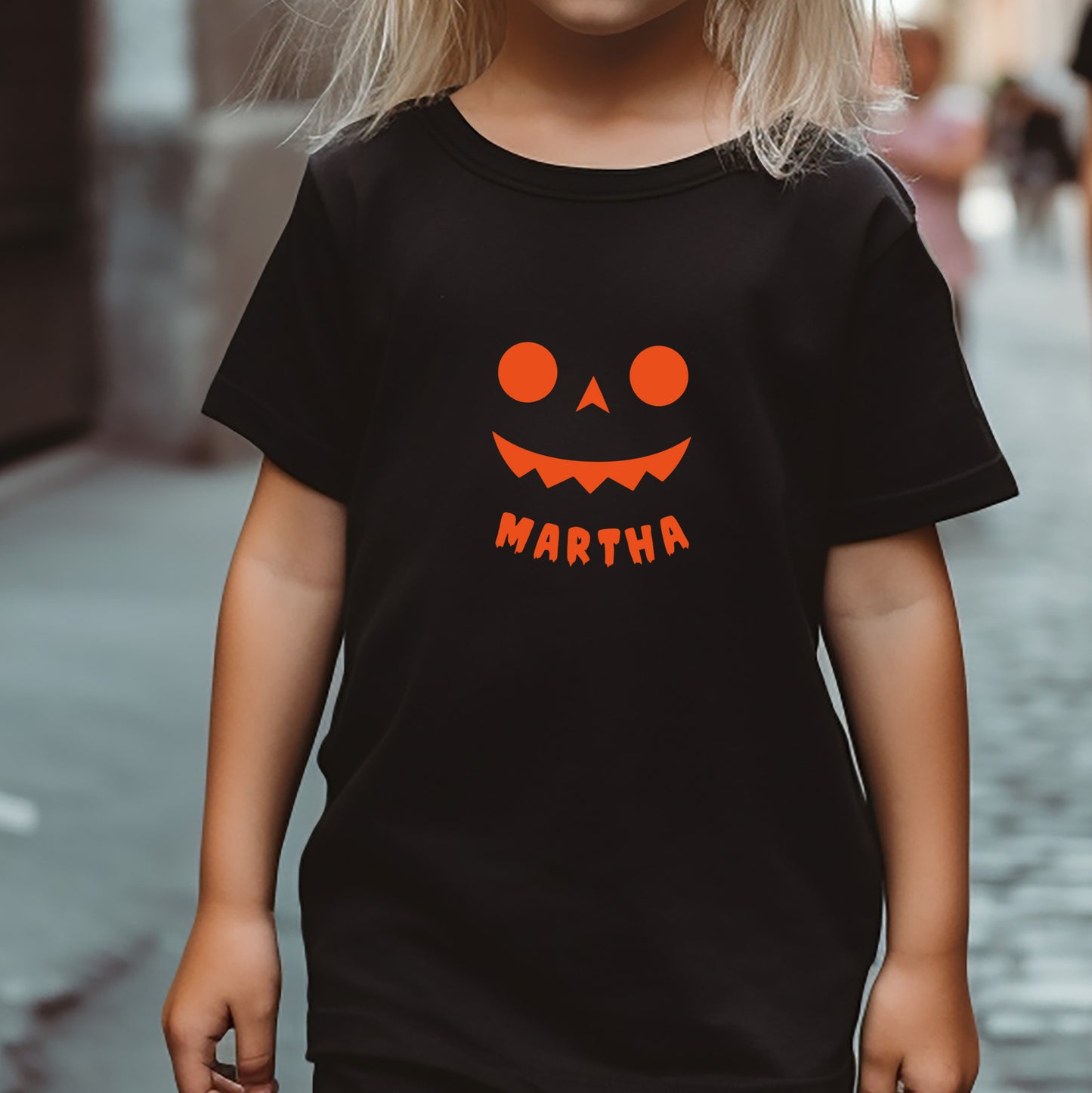 Orange Pumpkin Face Kids T-Shirt (Girl & Boy Fits)