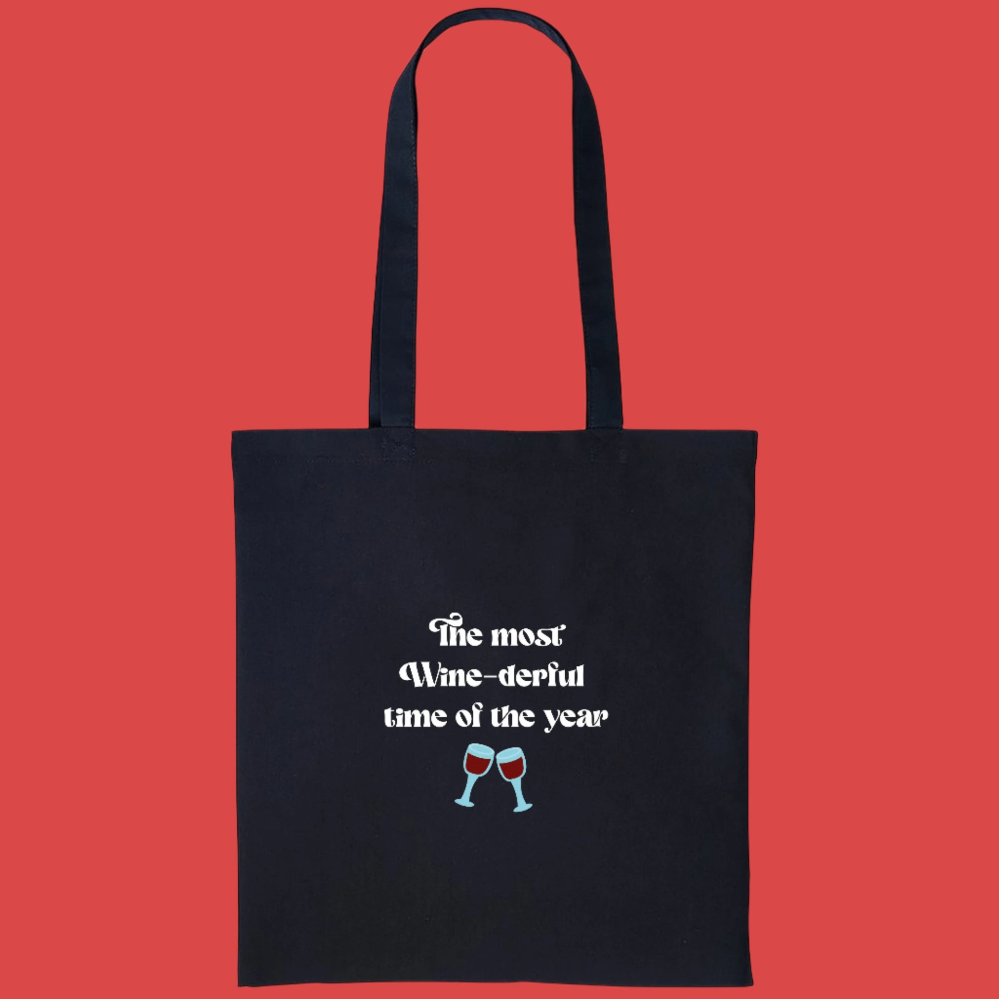 Wine theme festive tote bag black