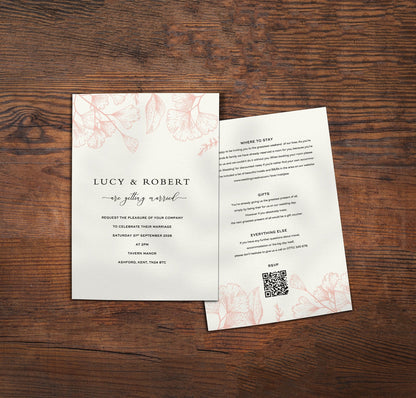 Blush Details Single Card Wedding Invitations
