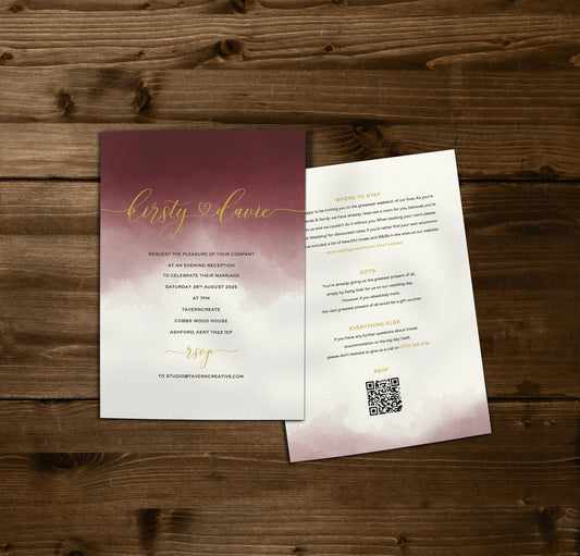 Burgundy Single Card Wedding Invitations