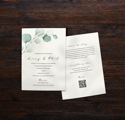 Eucalyptus Single Card Wedding Invitations