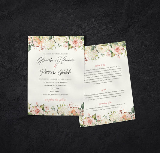 Blush Floral Single Card Wedding Invitations