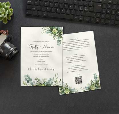 Sage Details Single Card Wedding Invitations