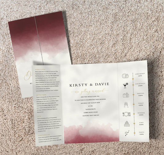 Burgundy Watercolour Wedding Invitations