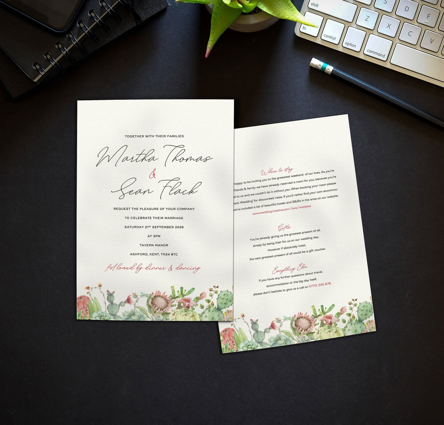 Succulents Single Card Wedding Invitations