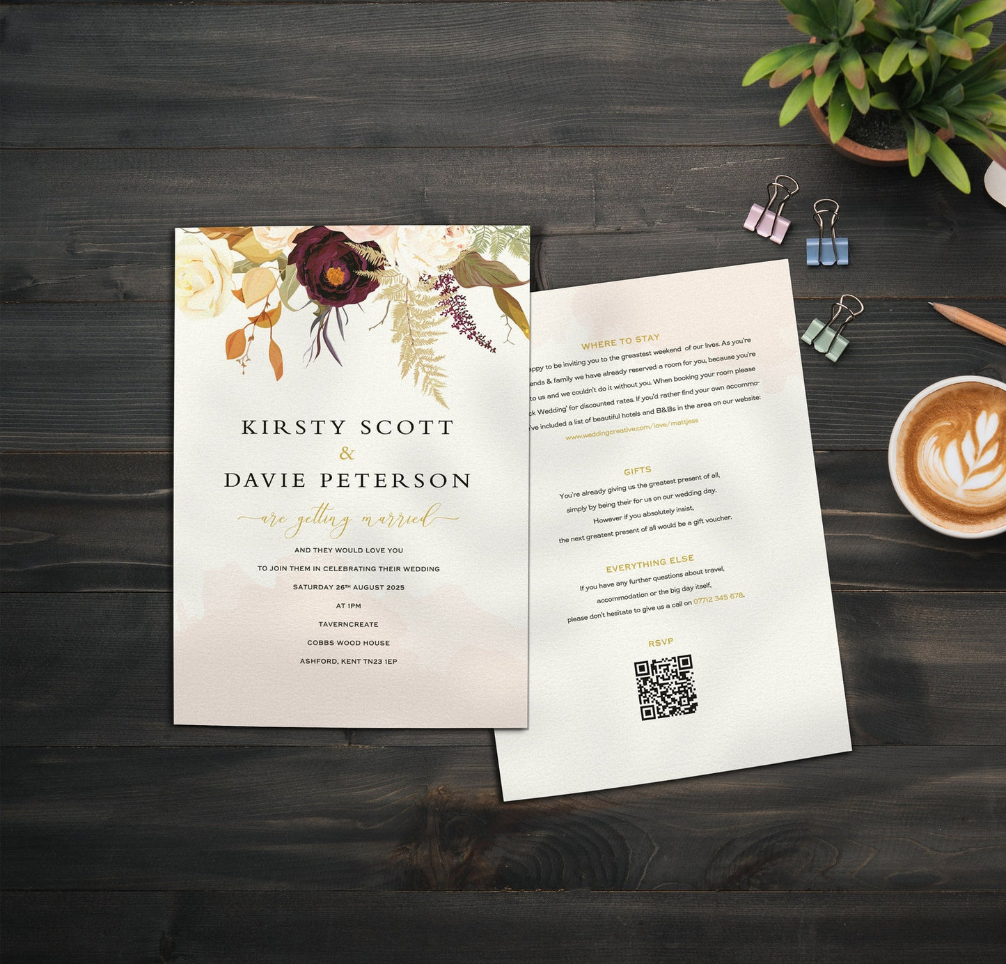 Dried Flowers Single Card Wedding Invitations