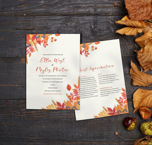 Autumn Single Card Wedding Invitations