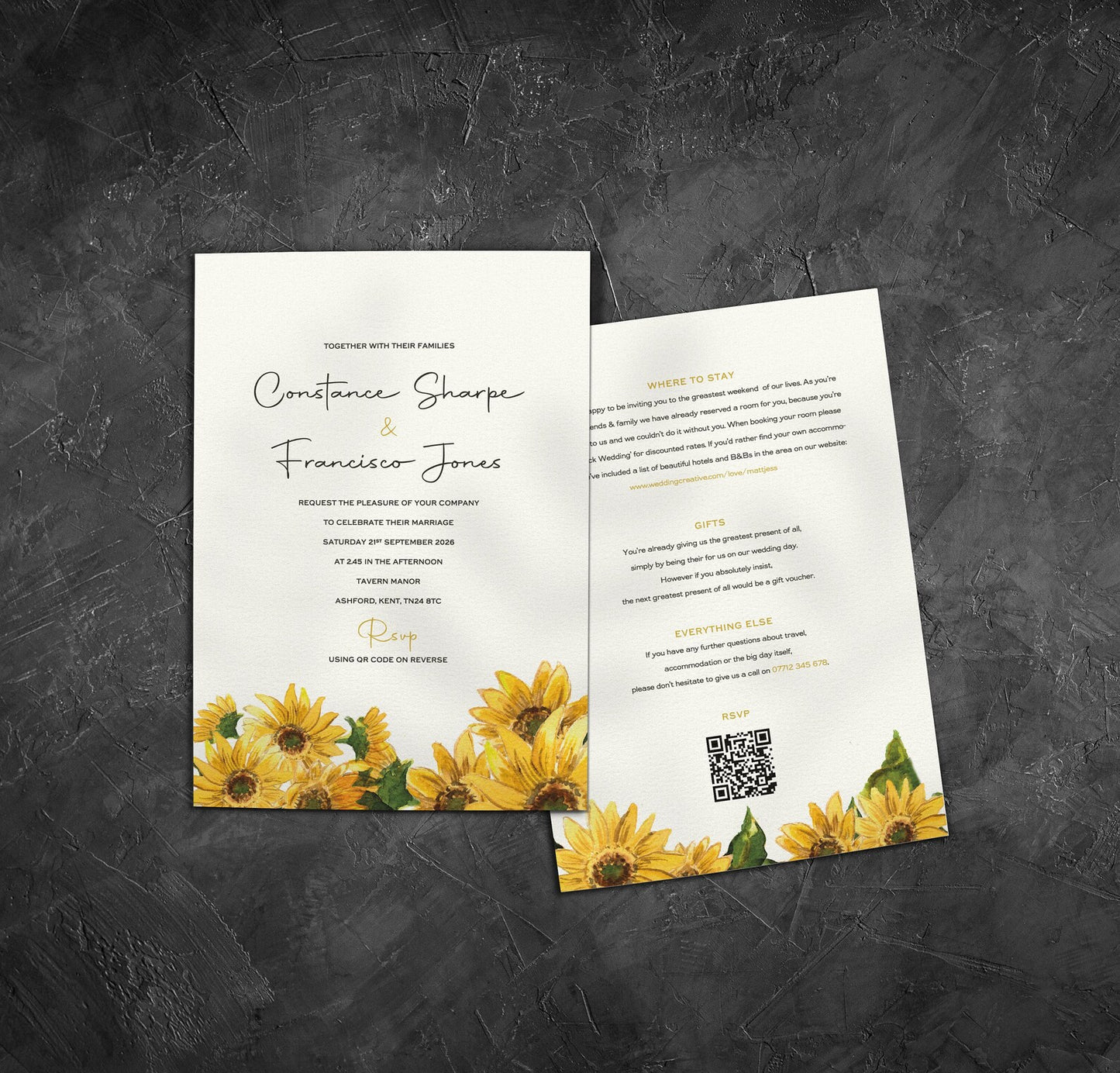 Sunflowers Single Card Wedding Invitations