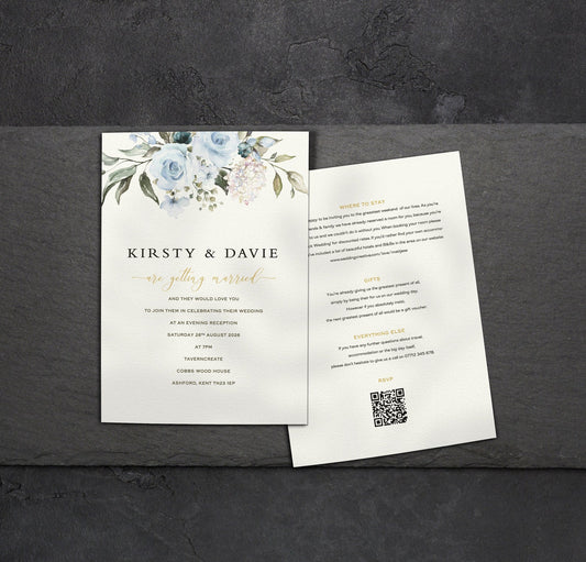 Blue Roses Single Card Wedding Invitations
