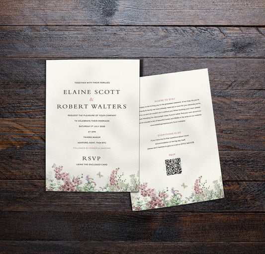 Wildflowers Single Card Wedding Invitations