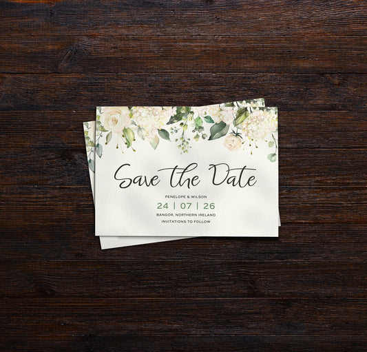 White Roses Save The Date Cards