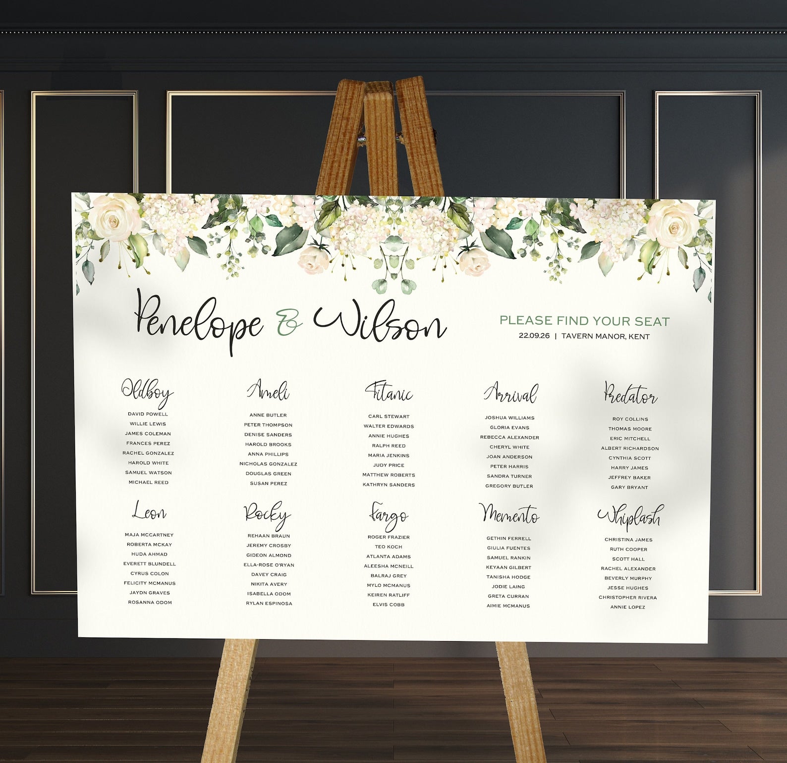 White Roses Wedding Table Plan | Personalised Sign | Tavern Creative ...