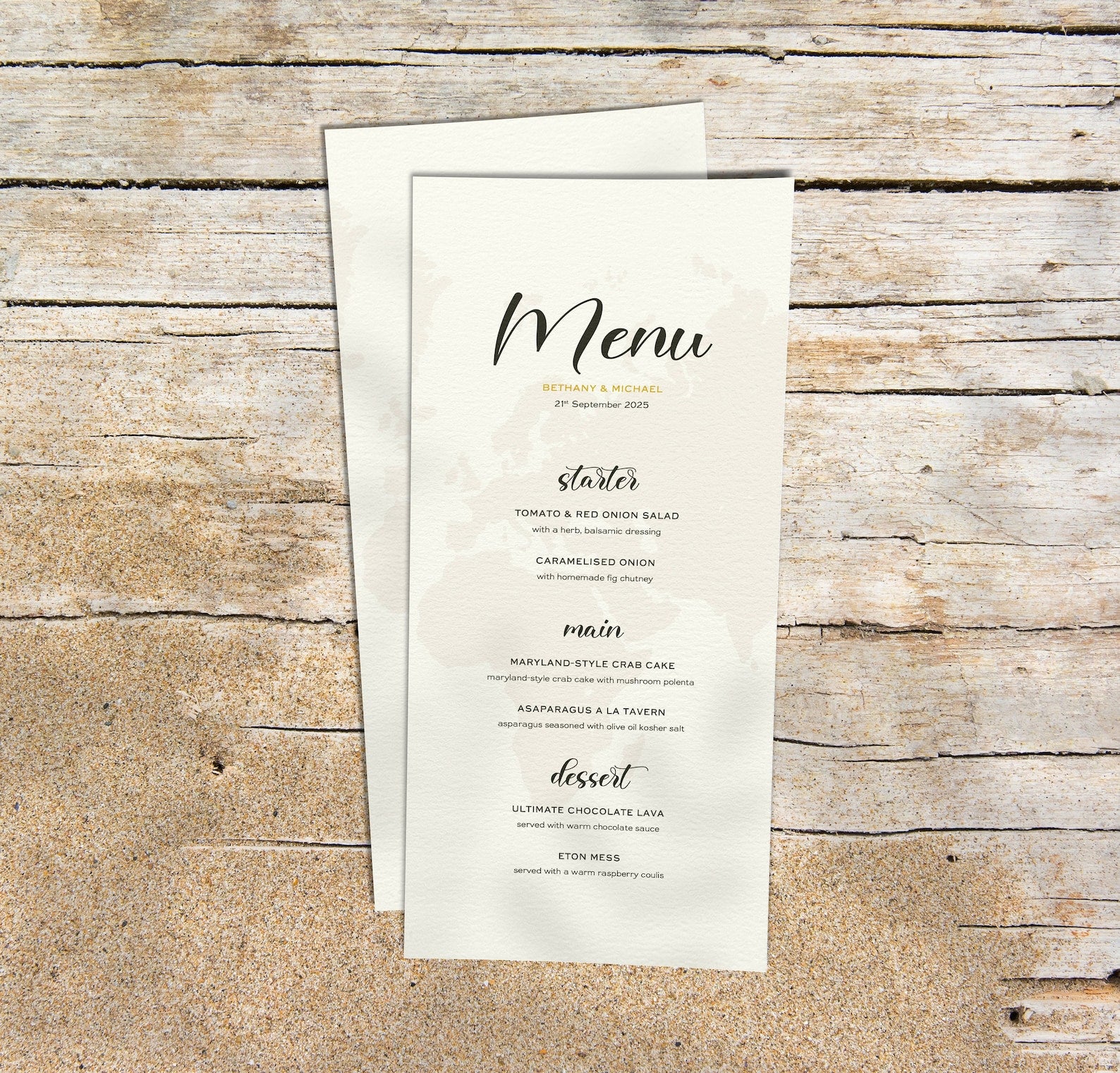 Wedding Meal Menu