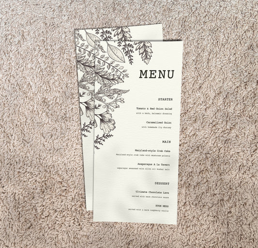 Black And White Wedding Menu