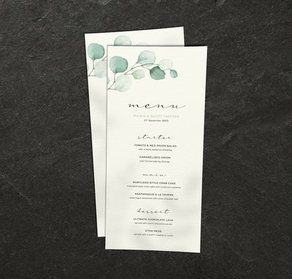 Eucalyptus Wedding Menu