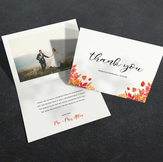 Autumn Thank You For Coming To Wedding Card