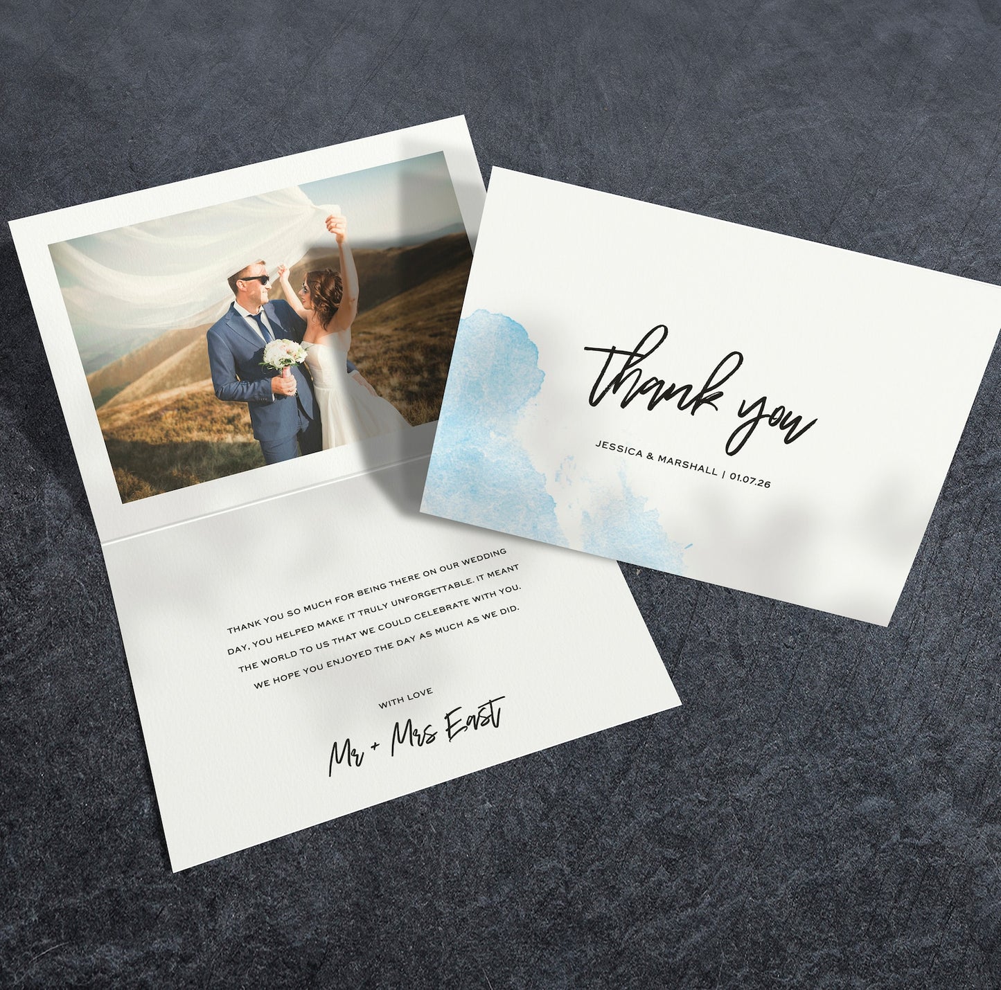 Blue Watercolour Wedding Thank You Cards