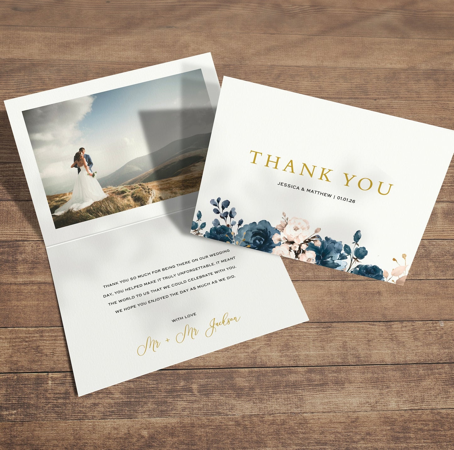 Blue Floral Thank You For Wedding Gift