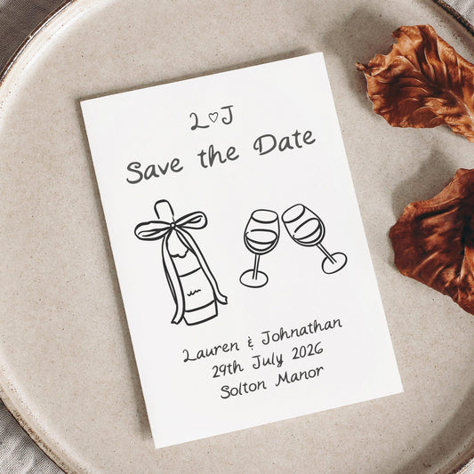 Champagne Bottle Save the Date – A6 Personalised Wedding Card