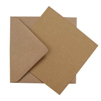 Natural kraft brown envelope and blank card set displayed on a clean white background, showcasing the rustic recycled texture and sturdy FSC-certified material.