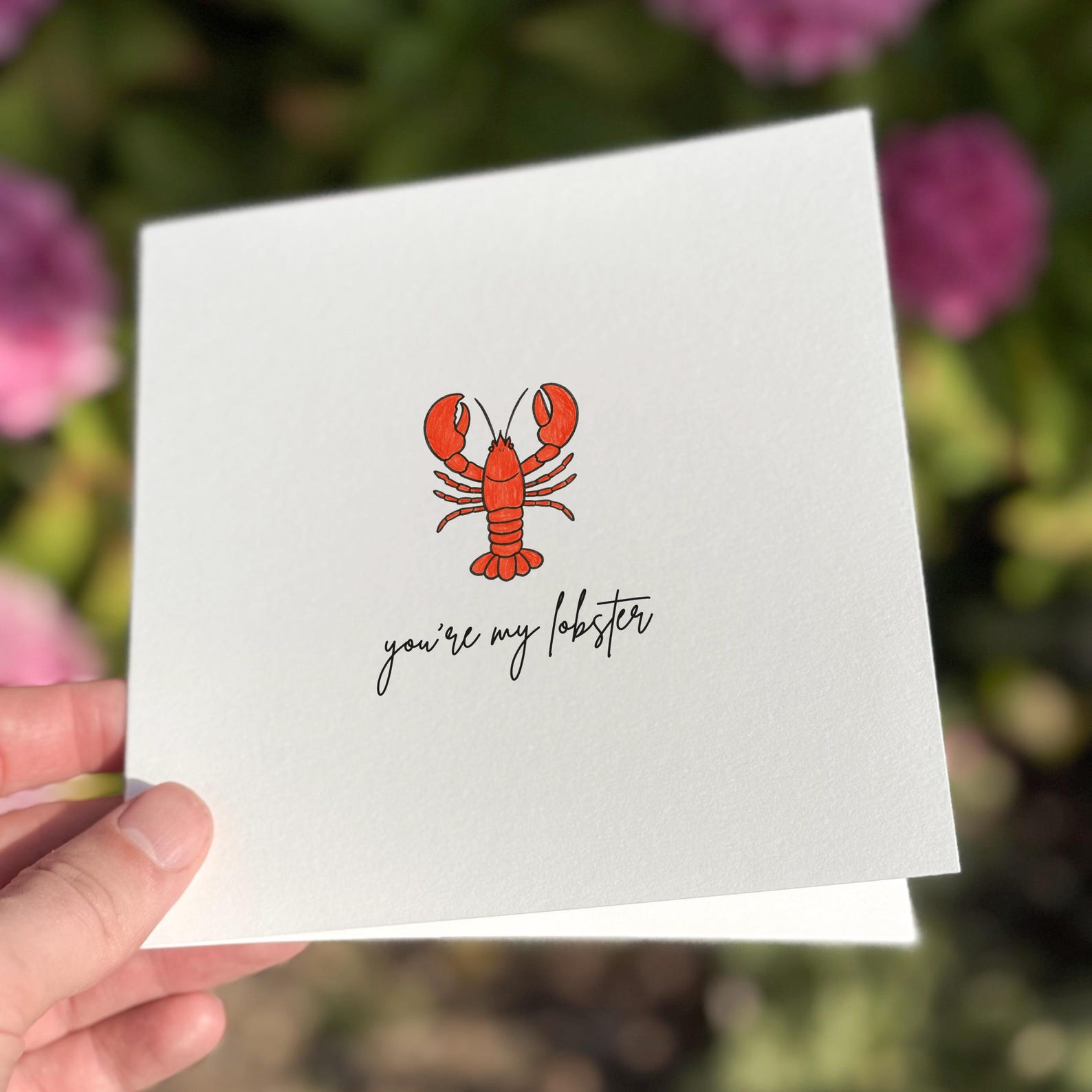 Love card featuring a red lobster illustration with the handwritten text ‘You’re My Lobster’.