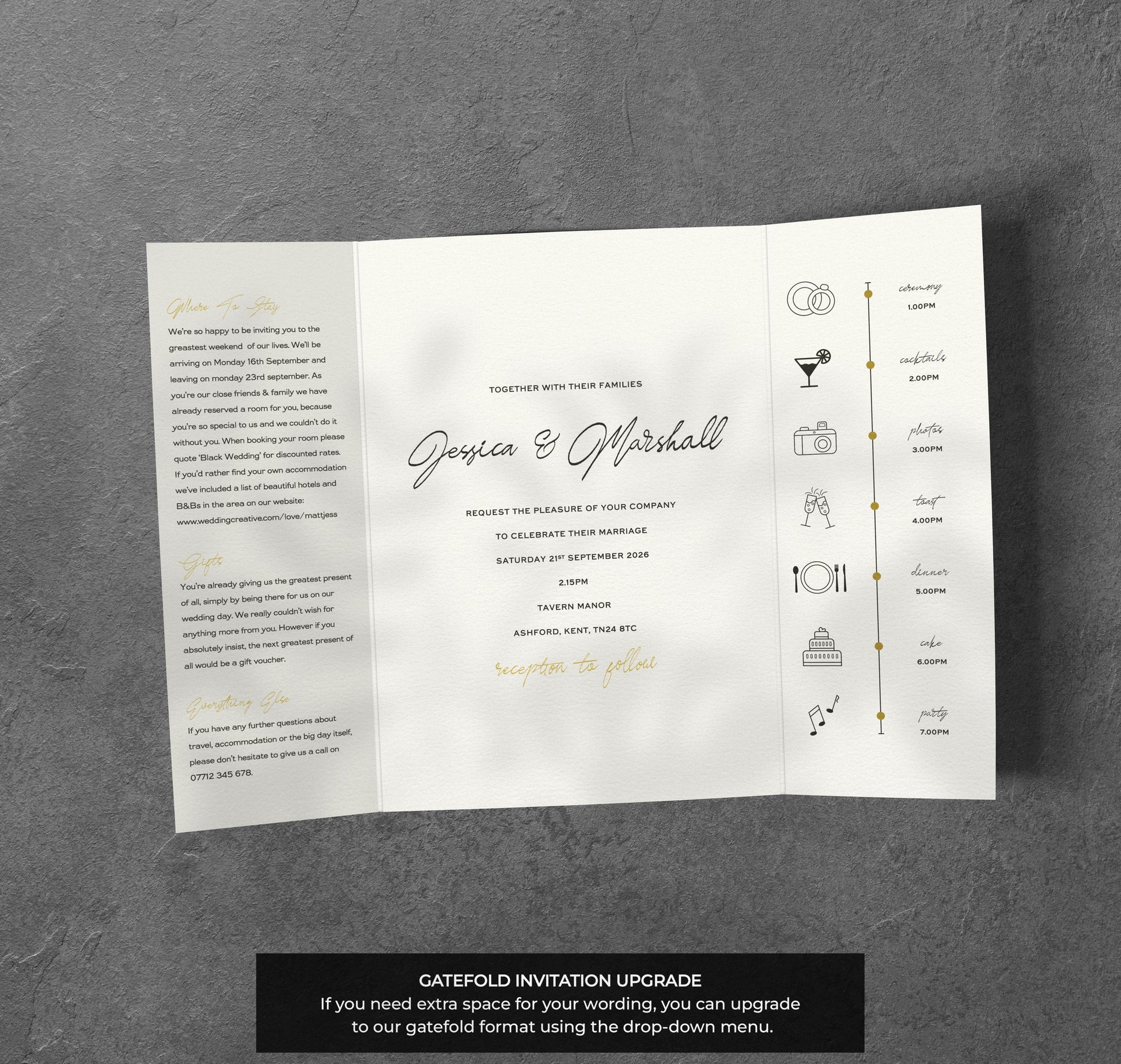 Gold Confetti Wedding Invitation – Modern Celebration Design with Kraft Envelopes