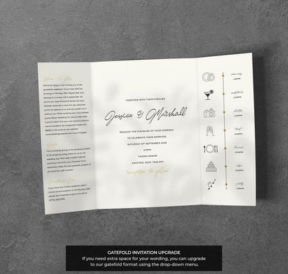 Gold Confetti Wedding Invitation – Modern Celebration Design with Kraft Envelopes