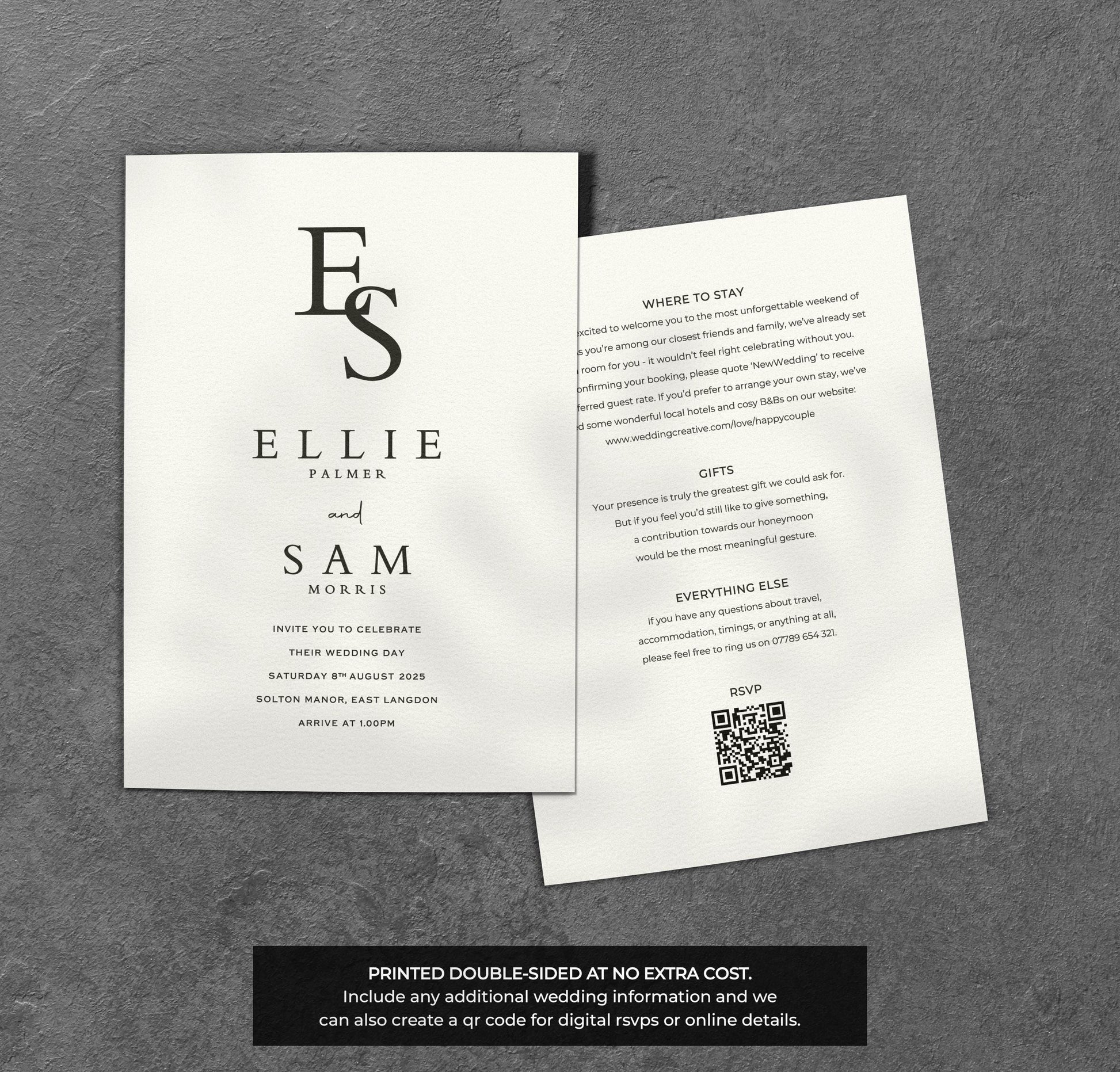 Monogram Wedding Invitation – Minimal Initials Design with Kraft Envelopes