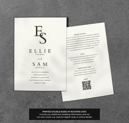 Monogram Wedding Invitation – Minimal Initials Design with Kraft Envelopes