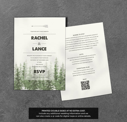 Rustic Forest Wedding Invitation – Arrow & Pine Design with Kraft Envelopes