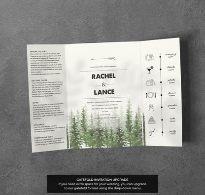 Rustic Forest Wedding Invitation – Arrow & Pine Design with Kraft Envelopes