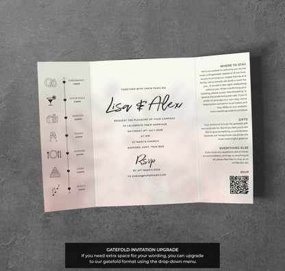 Blush Watercolour Wedding Invitation – Modern Pink Design with Kraft Envelopes