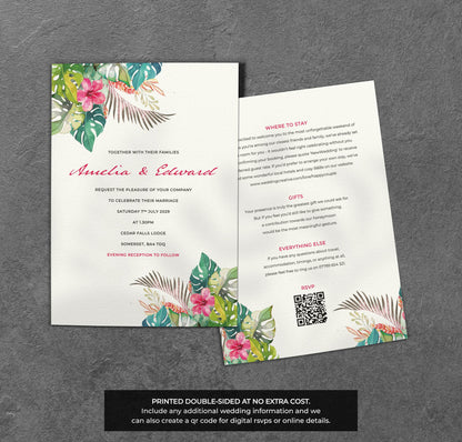 Tropical Floral Wedding Invitation – Bright Botanical Design with Kraft Envelopes