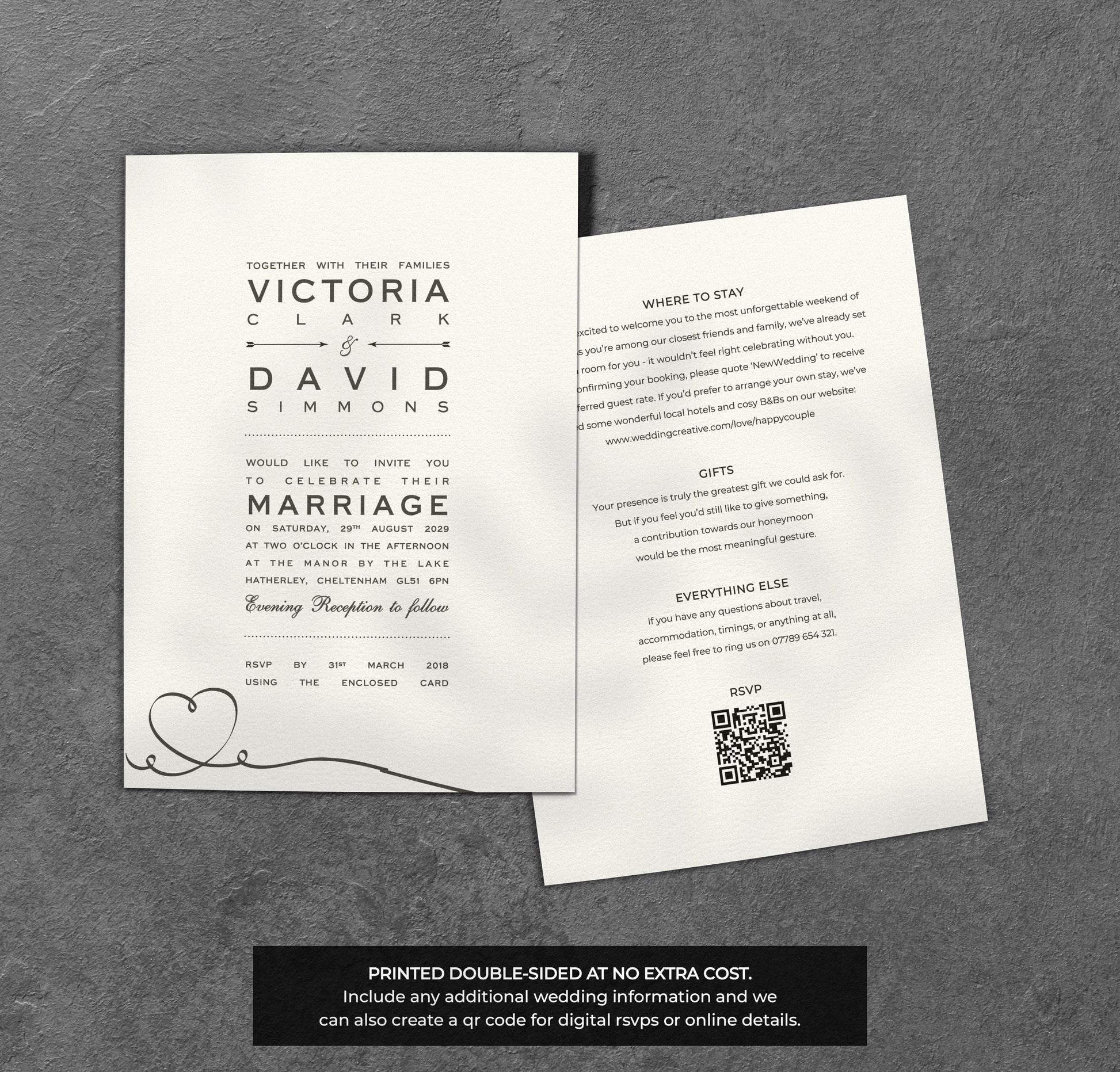 Modern Typography Wedding Invitation – Black & White Design with Kraft Envelopes