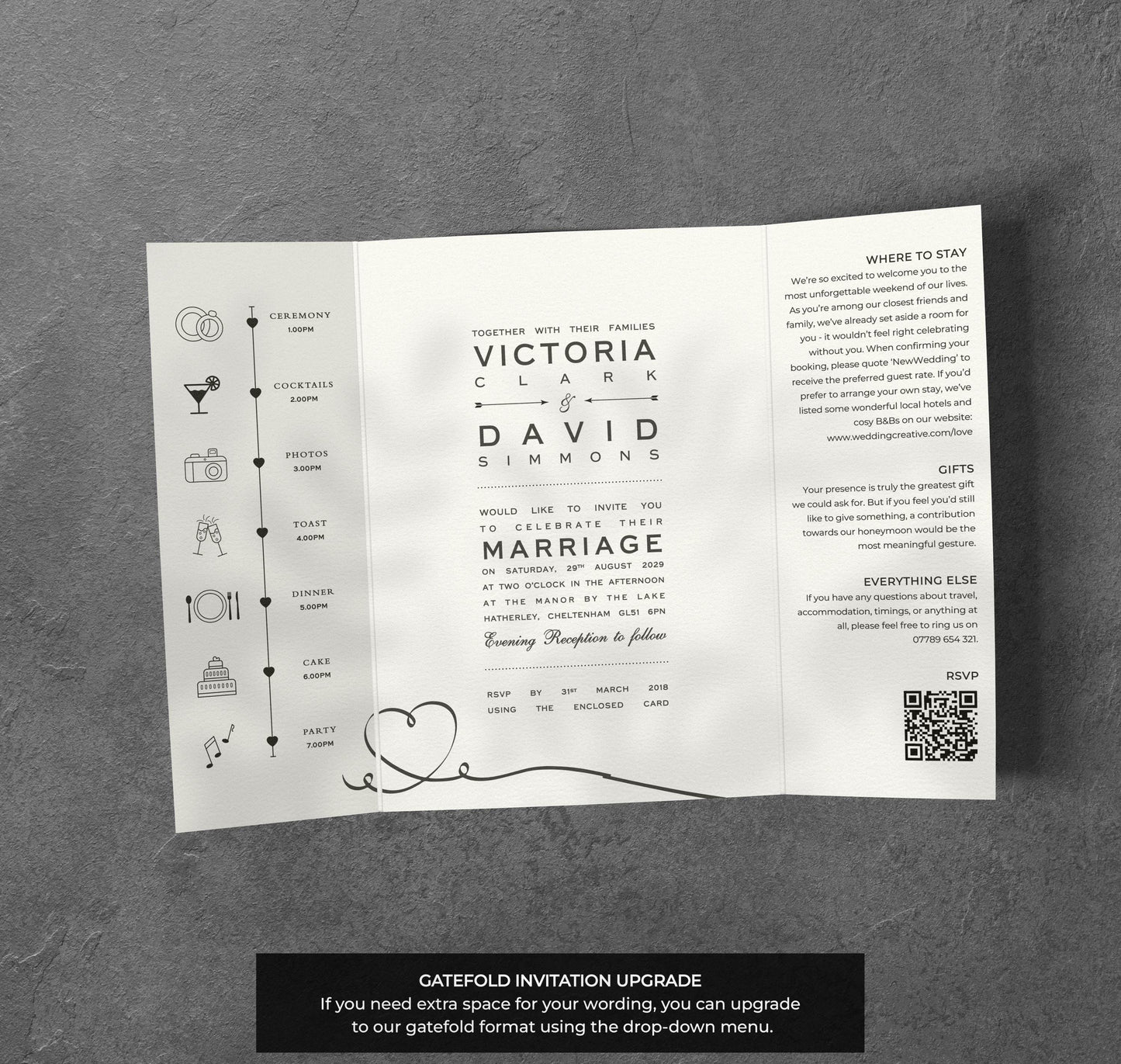 Modern Typography Wedding Invitation – Black & White Design with Kraft Envelopes
