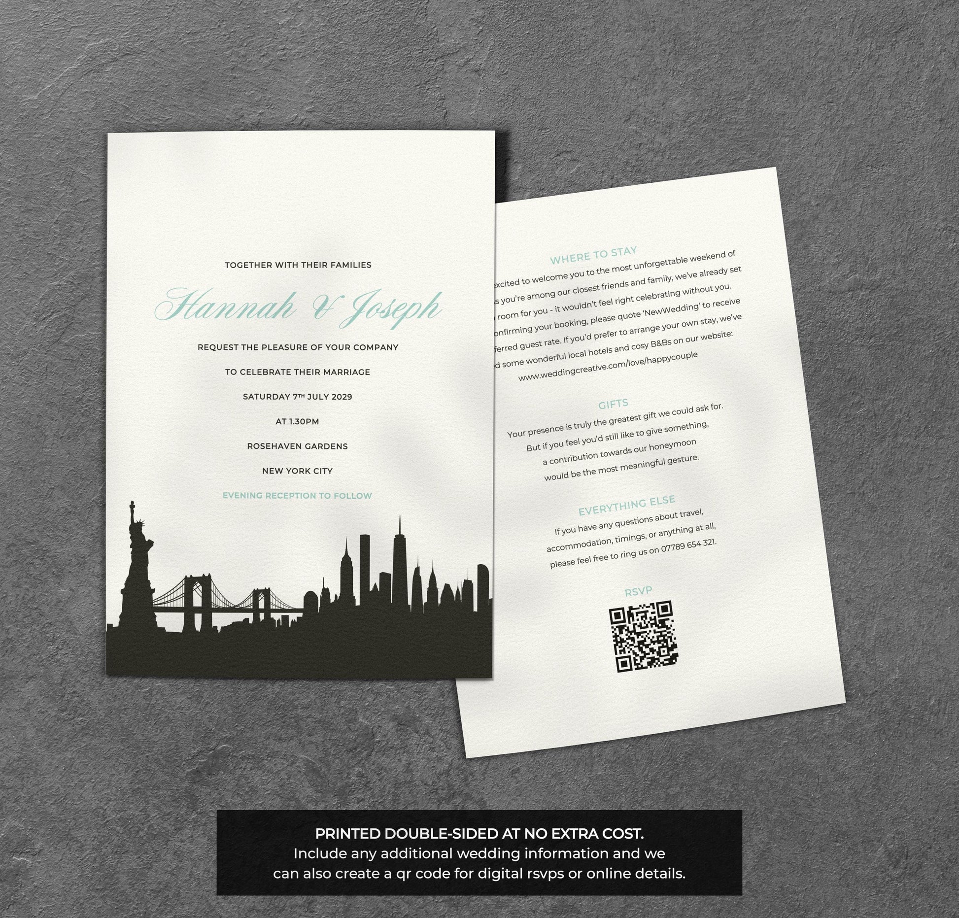 NYC Skyline Wedding Invitation – Modern City Design with Kraft Envelopes