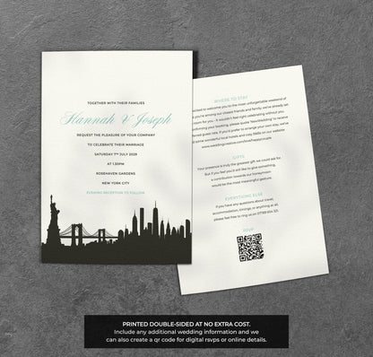 NYC Skyline Wedding Invitation – Modern City Design with Kraft Envelopes