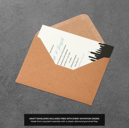NYC Skyline Wedding Invitation – Modern City Design with Kraft Envelopes